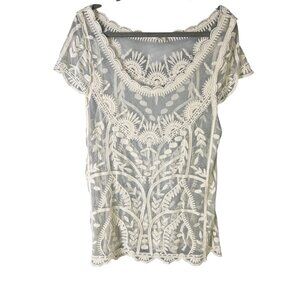 Capri Women's Embroidered Mesh Top In White Lace Bohemian Style L